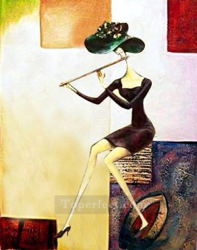 decoration decor group panels decorative Painting - lady with flute original decorated